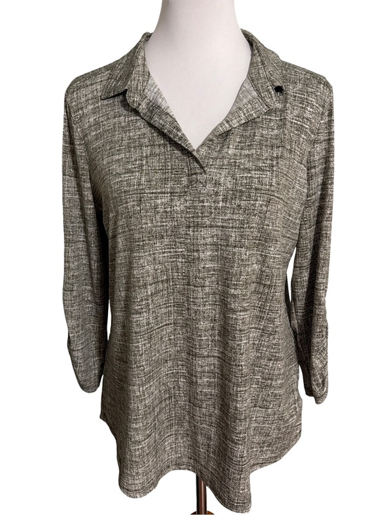 Jones New York Tops - Jones New York Dark Green Textured Open V-Neck Blouse